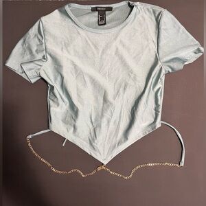 FOREVER 21 Crop Top Chain Waist Wrap Short Sleeve Silky Shirt Women’s Sz S EUC